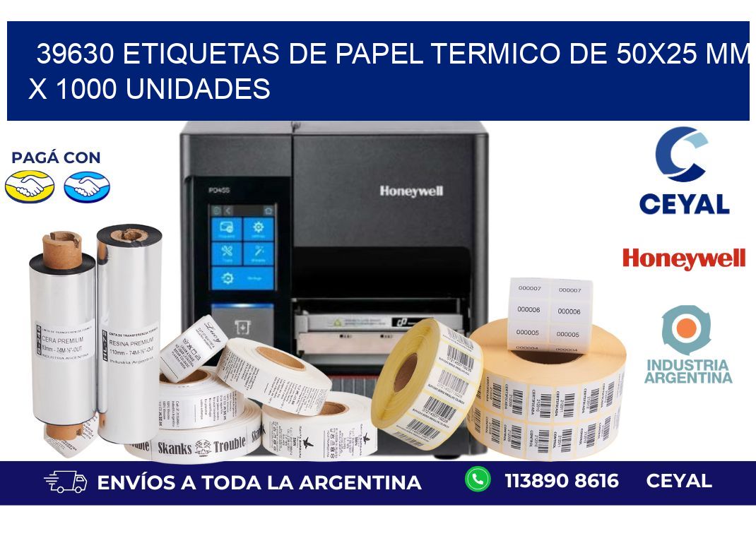 39630 Etiquetas De Papel Termico De 50x25 Mm X 1000 Unidades