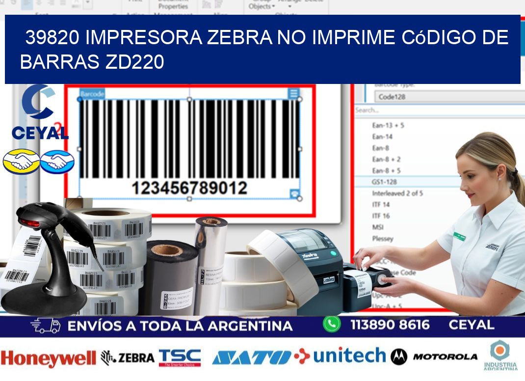 39820 impresora Zebra no imprime código de barras ZD220