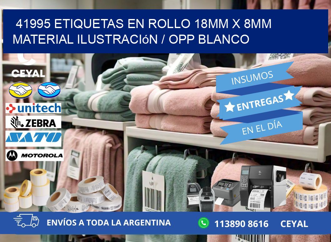 41995 Etiquetas en rollo 18mm x 8mm material Ilustración / OPP Blanco