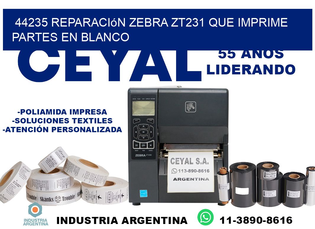 44235 reparación zebra zt231 que imprime partes en blanco