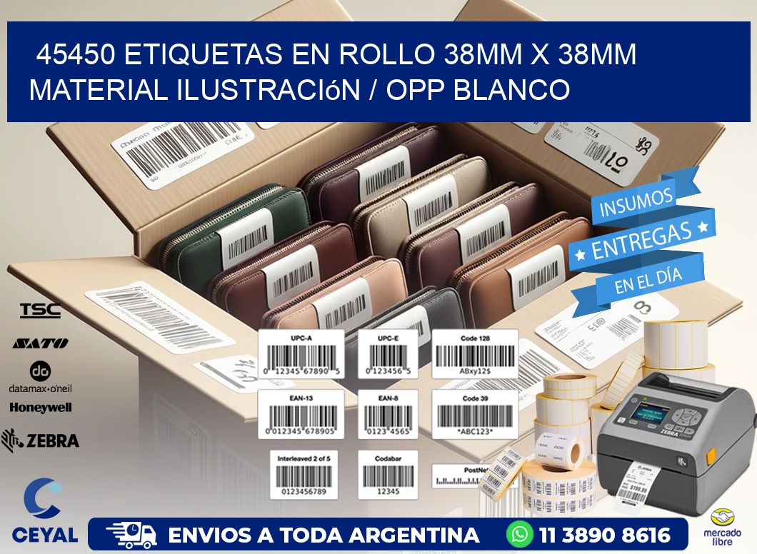 45450 Etiquetas en rollo 38mm x 38mm material Ilustración / OPP Blanco