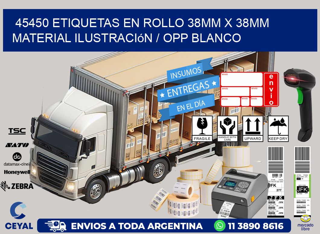 45450 Etiquetas en rollo 38mm x 38mm material Ilustración / OPP Blanco