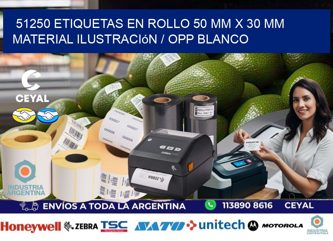 51250 Etiquetas en rollo 50 mm x 30 mm material Ilustración / OPP Blanco
