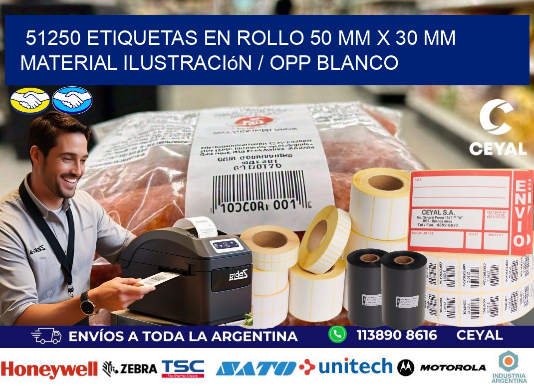51250 Etiquetas en rollo 50 mm x 30 mm material Ilustración / OPP Blanco