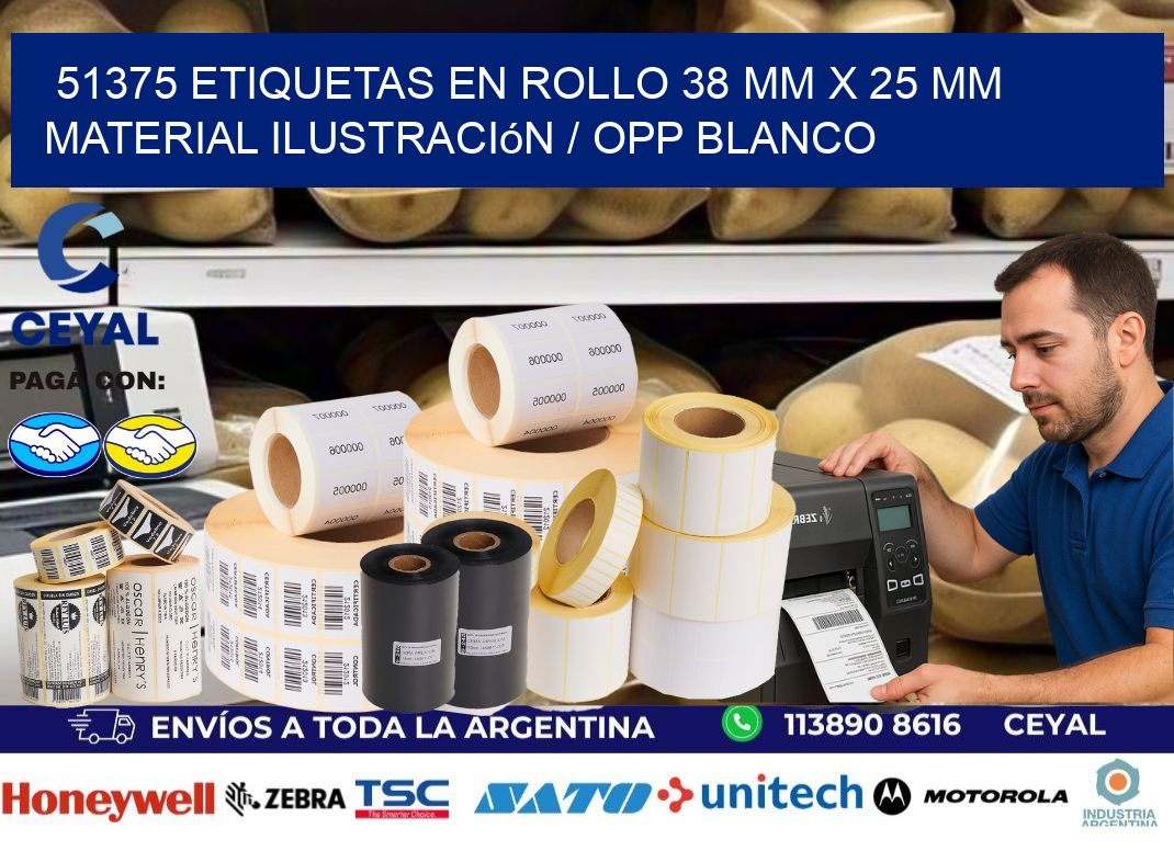 51375 Etiquetas en rollo 38 mm x 25 mm material Ilustración / OPP Blanco