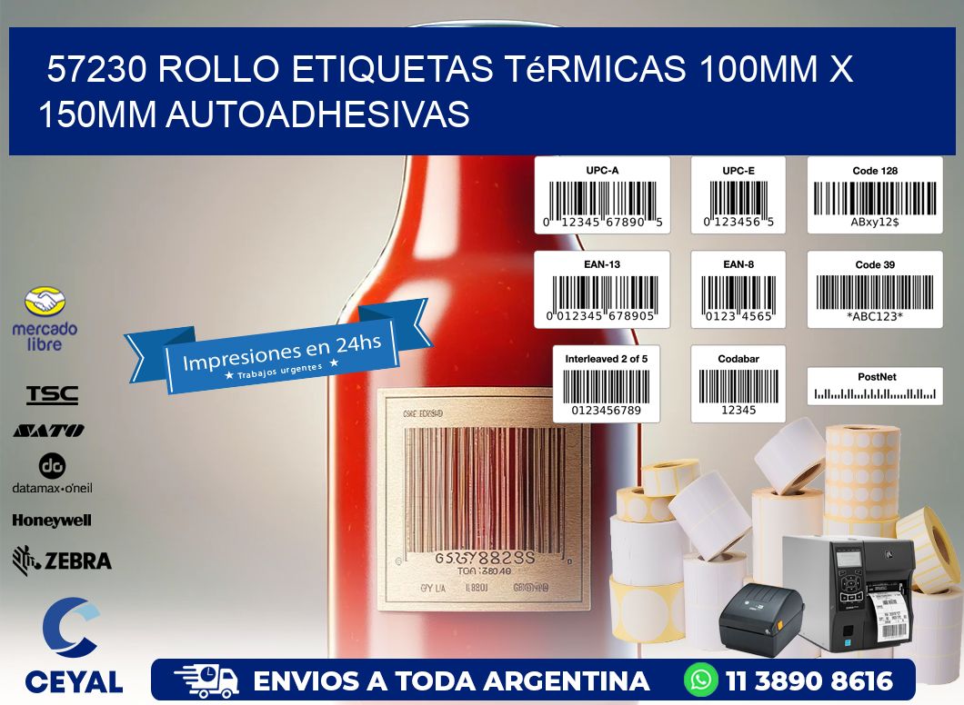 57230 Rollo Etiquetas Térmicas 100mm X 150mm Autoadhesivas