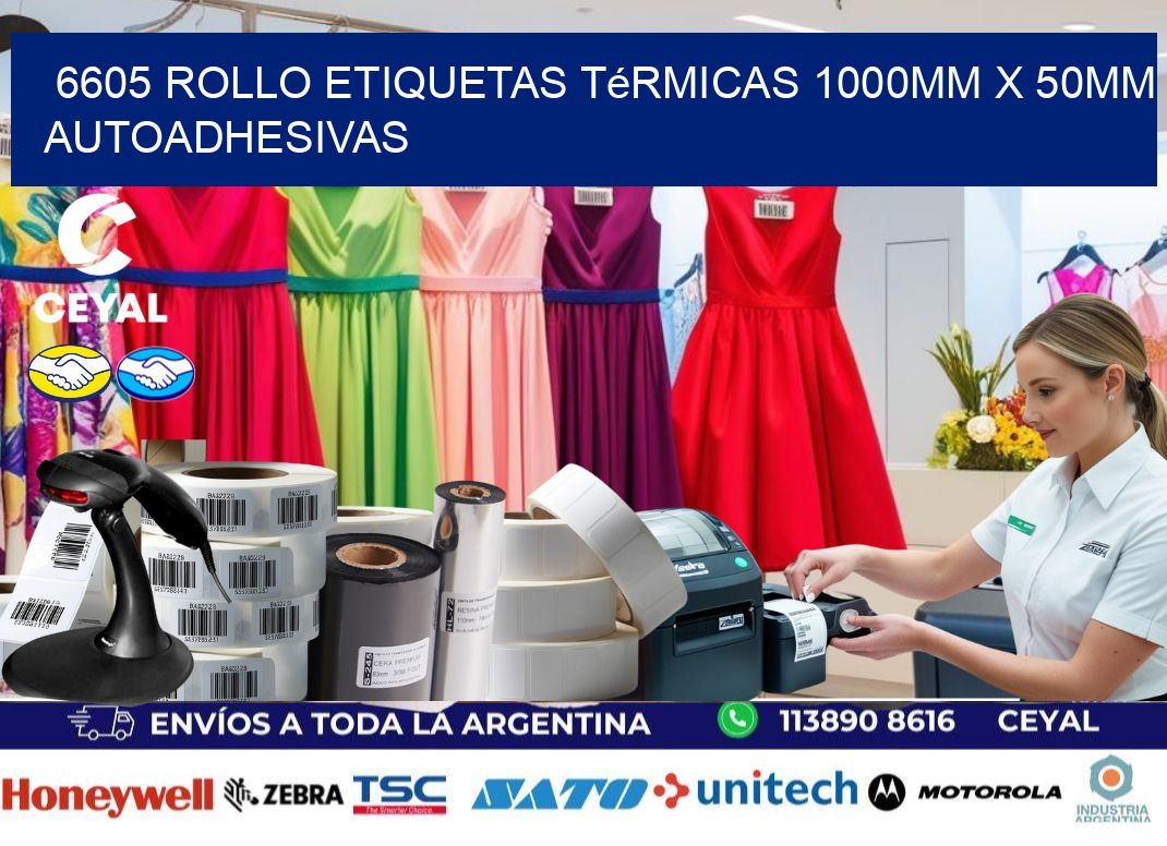 6605 Rollo Etiquetas Térmicas 1000mm X 50mm Autoadhesivas