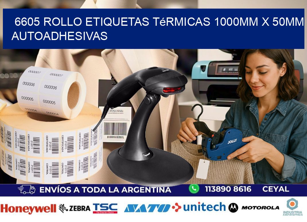 6605 Rollo Etiquetas Térmicas 1000mm X 50mm Autoadhesivas