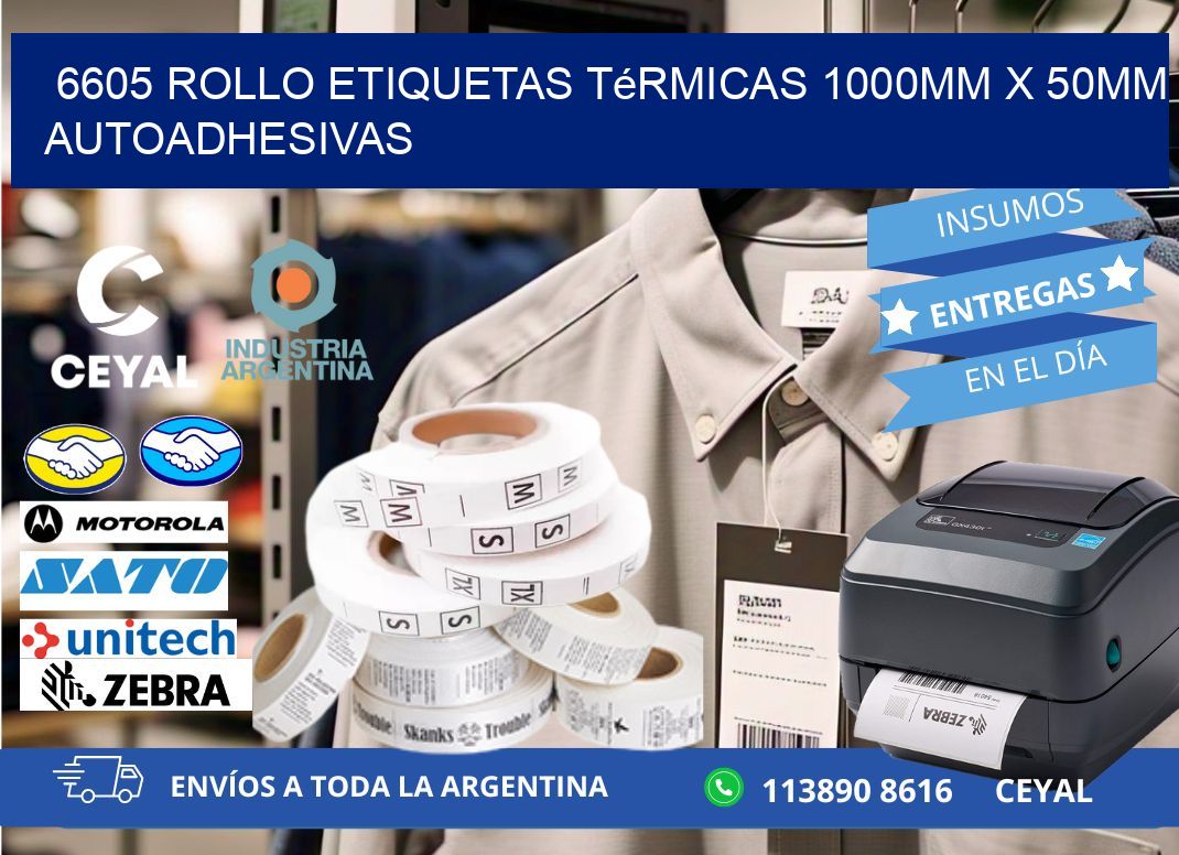6605 Rollo Etiquetas Térmicas 1000mm X 50mm Autoadhesivas