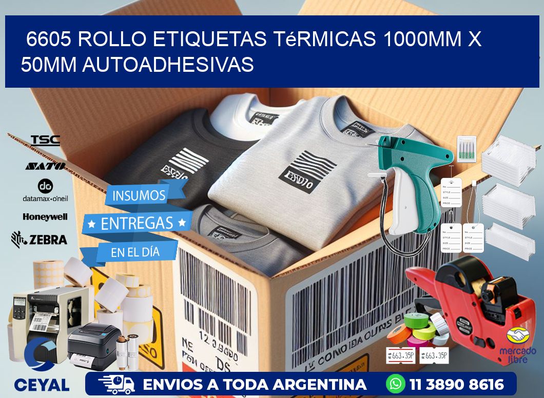 6605 Rollo Etiquetas Térmicas 1000mm X 50mm Autoadhesivas