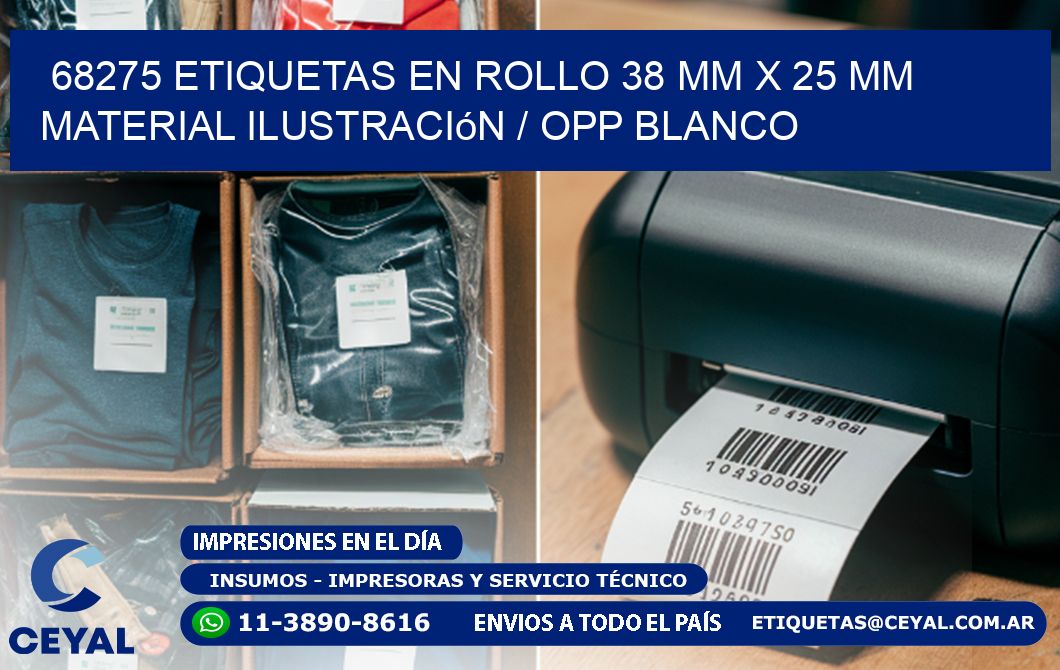 68275 Etiquetas en rollo 38 mm x 25 mm material Ilustración / OPP Blanco