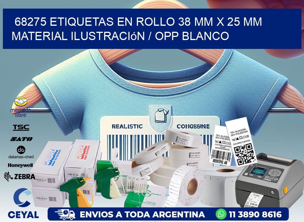 68275 Etiquetas en rollo 38 mm x 25 mm material Ilustración / OPP Blanco