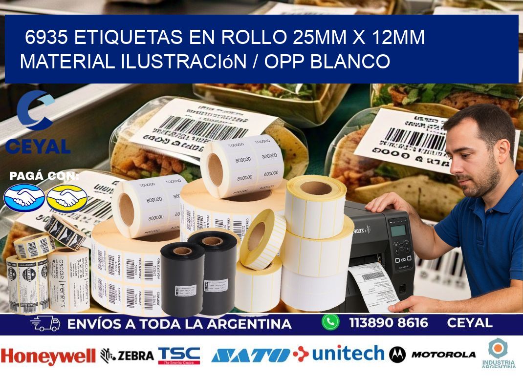 6935 Etiquetas en rollo 25mm x 12mm material Ilustración / OPP Blanco
