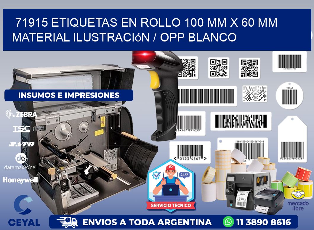 71915 Etiquetas en rollo 100 mm x 60 mm material Ilustración / OPP Blanco
