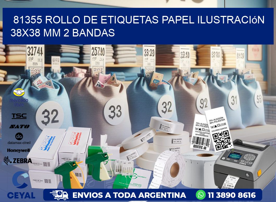81355 Rollo de Etiquetas Papel Ilustración 38x38 Mm 2 Bandas