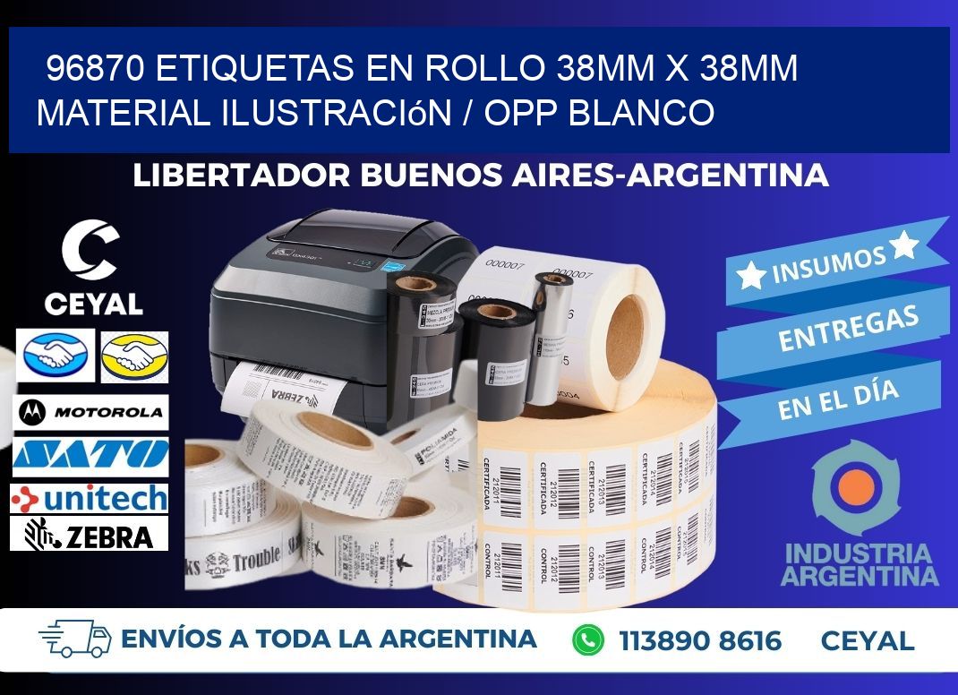 96870 Etiquetas en rollo 38mm x 38mm material Ilustración / OPP Blanco
