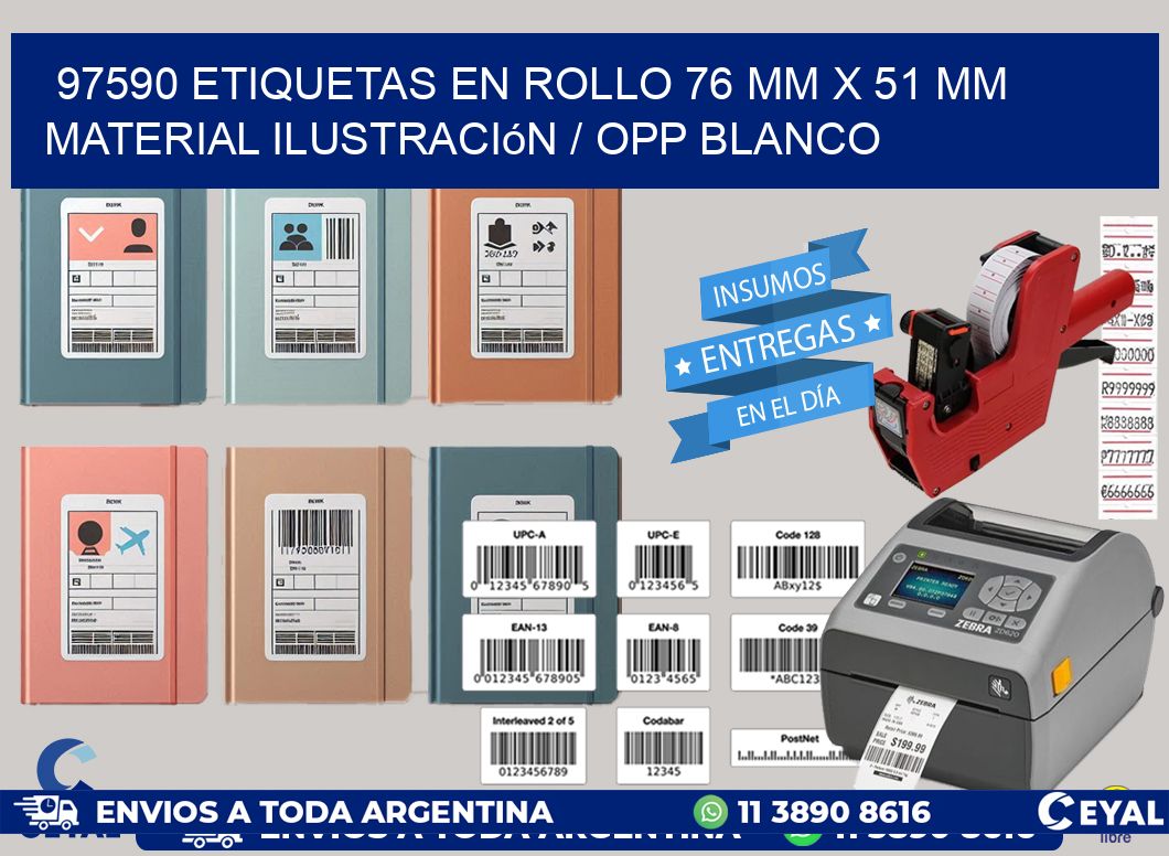 97590 Etiquetas en rollo 76 mm x 51 mm material Ilustración / OPP Blanco