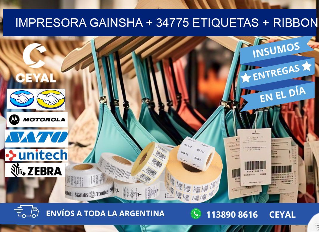 impresora gainsha + 34775 etiquetas + ribbon