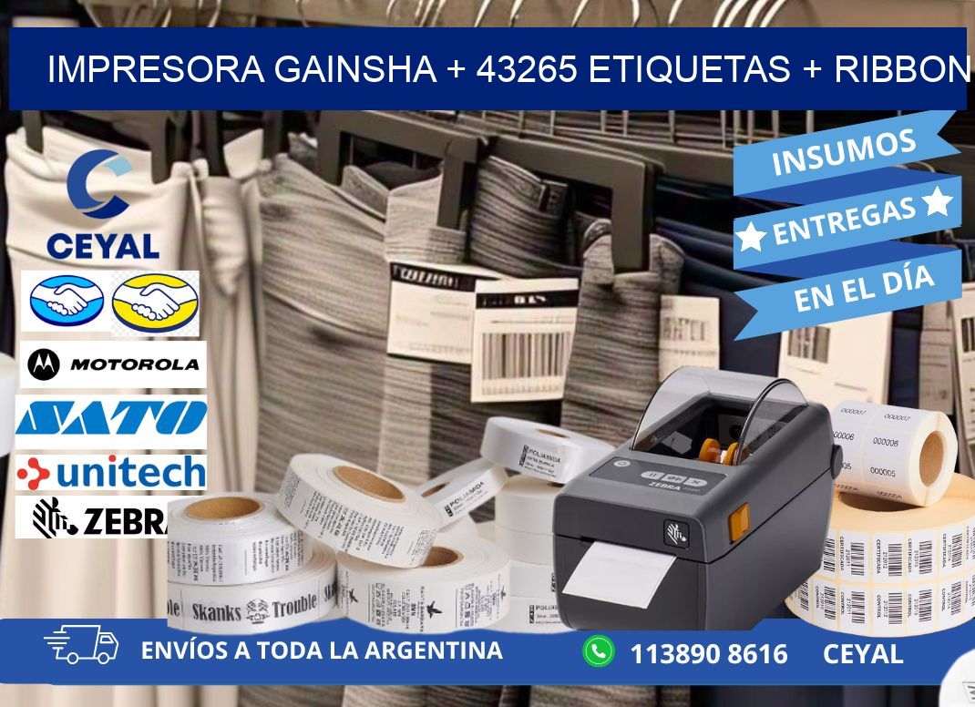 impresora gainsha + 43265 etiquetas + ribbon