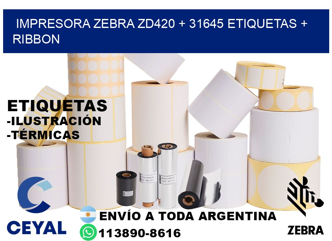 impresora zebra zd420 + 31645 etiquetas + ribbon