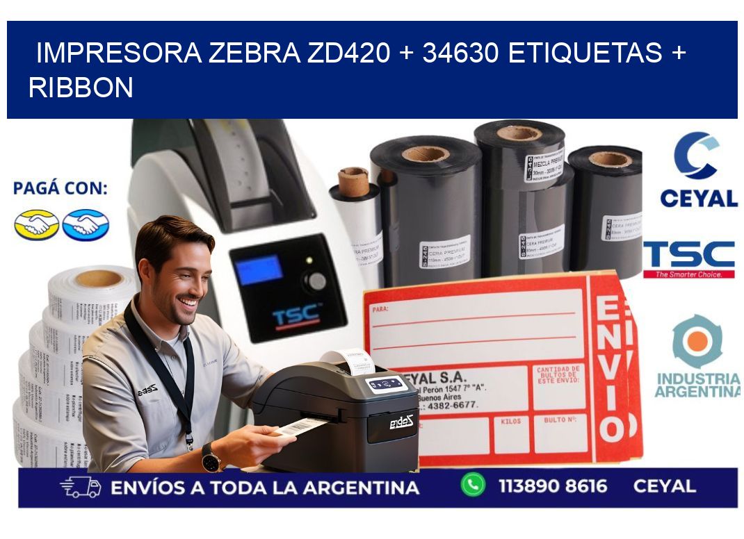 impresora zebra zd420 + 34630 etiquetas + ribbon