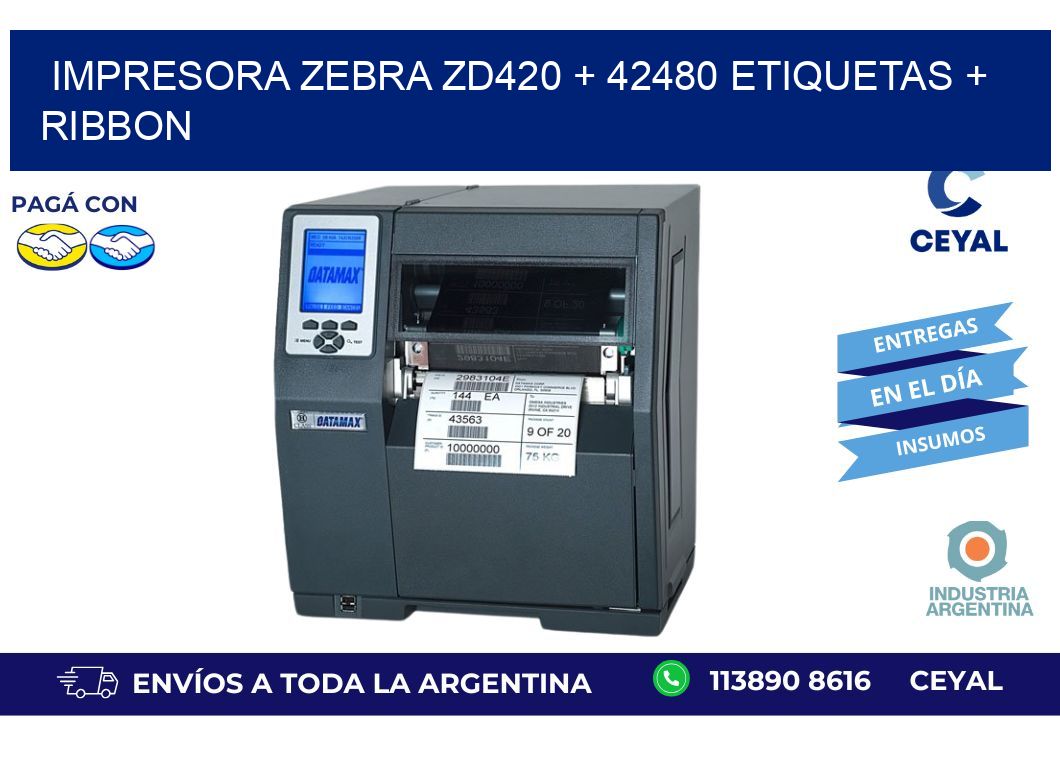 impresora zebra zd420 + 42480 etiquetas + ribbon