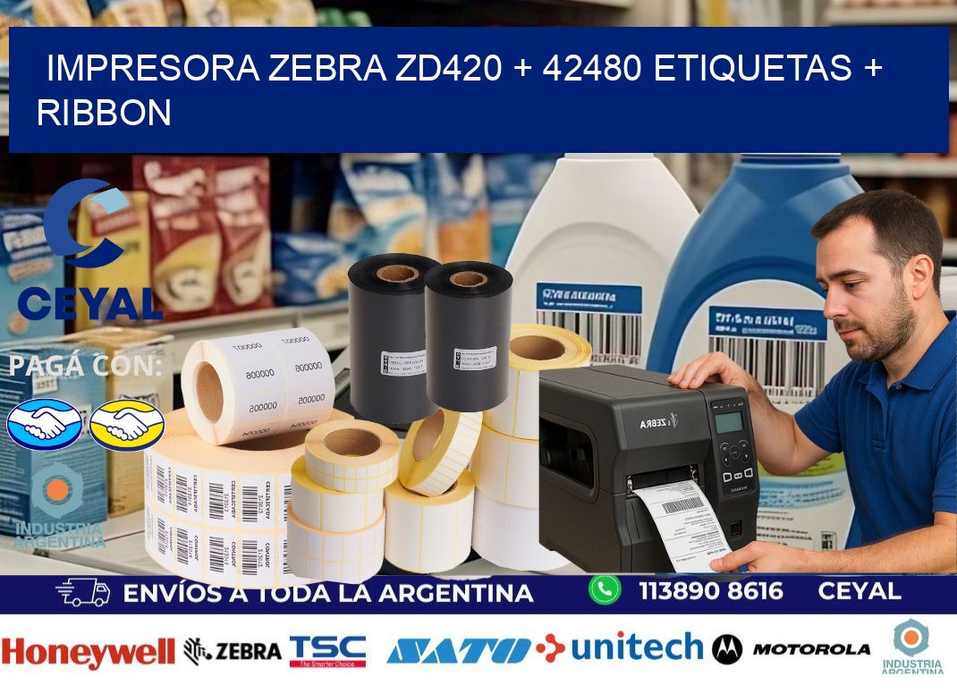 impresora zebra zd420 + 42480 etiquetas + ribbon