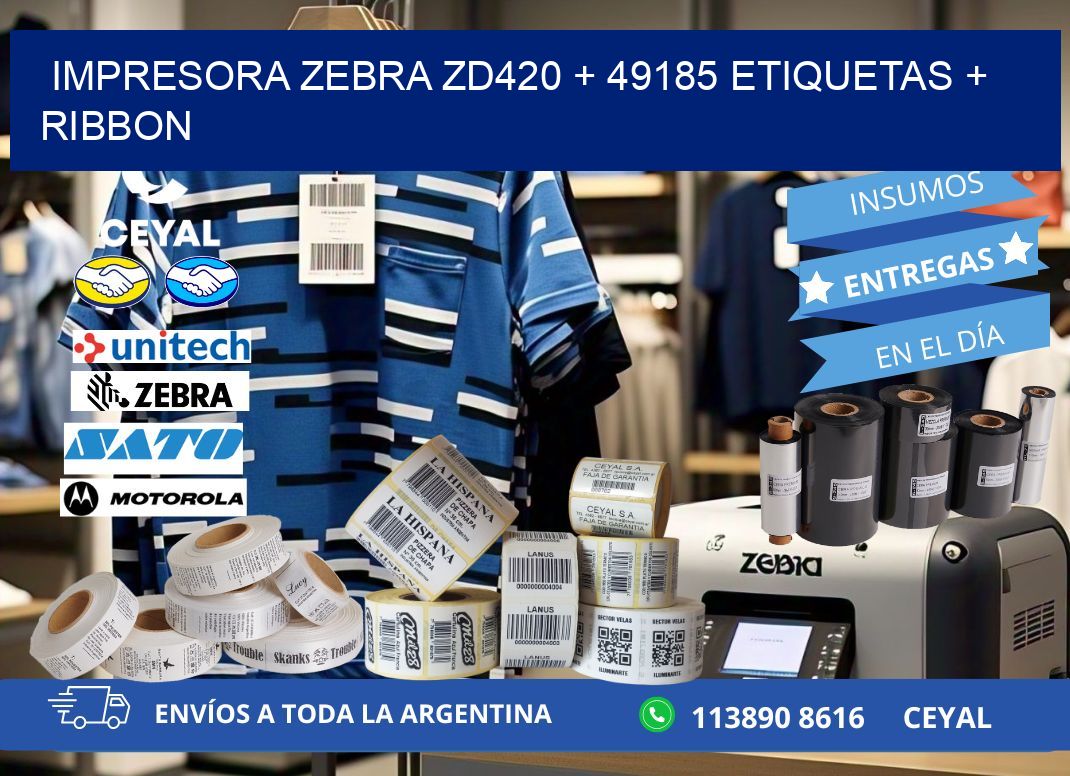 impresora zebra zd420 + 49185 etiquetas + ribbon