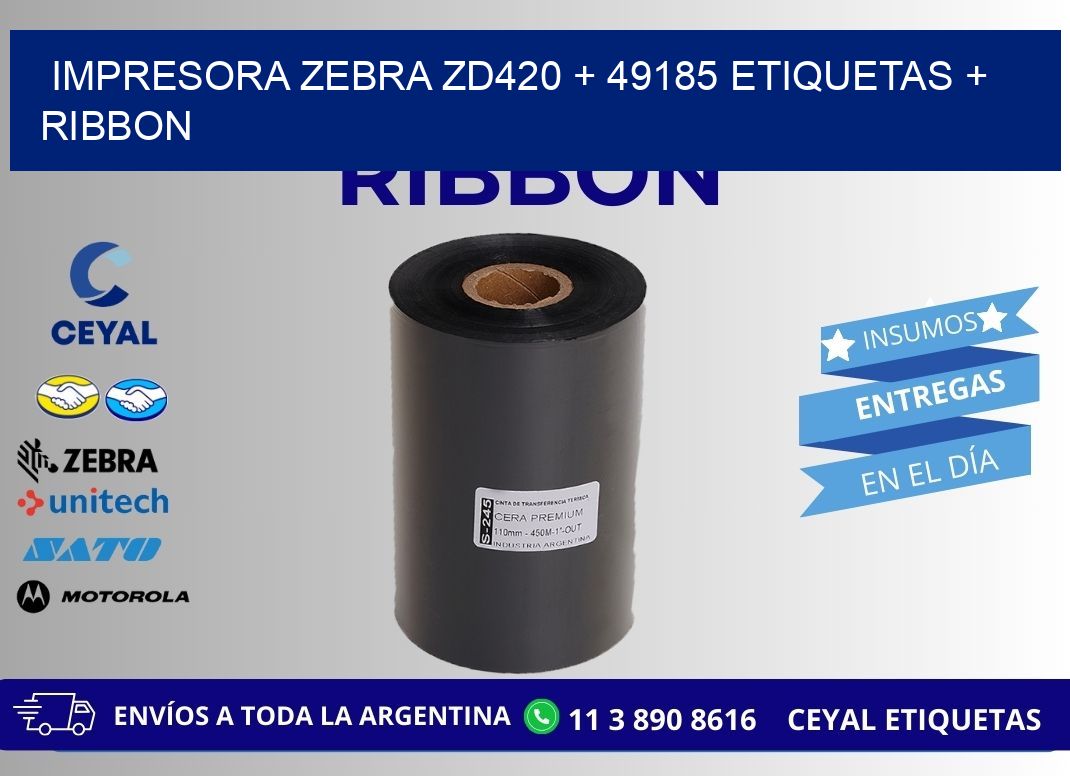 impresora zebra zd420 + 49185 etiquetas + ribbon