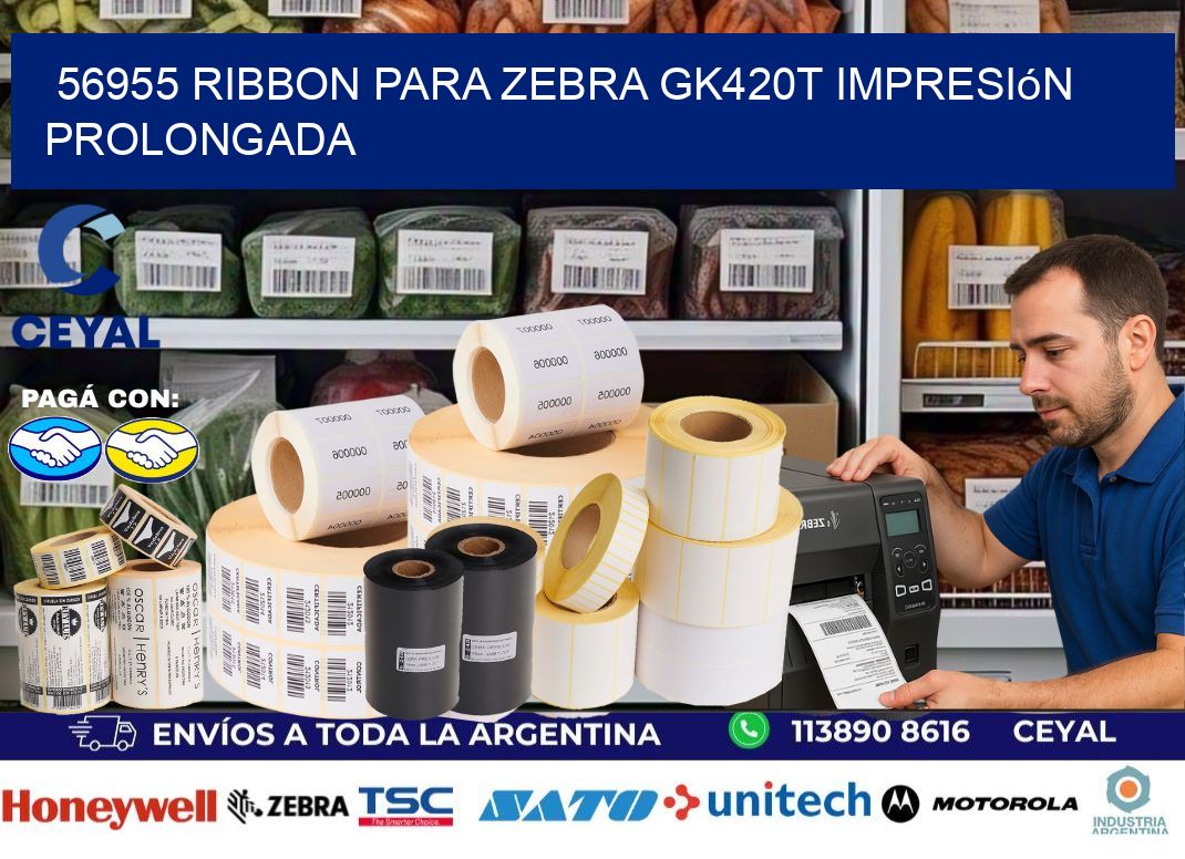 56955 ribbon para zebra gk420t impresión prolongada