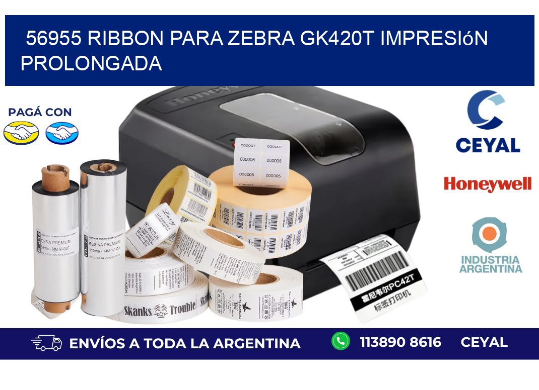 56955 ribbon para zebra gk420t impresión prolongada