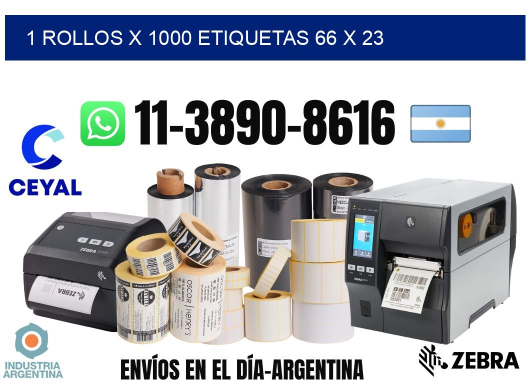 1 rollos x 1000 etiquetas 66 x 23