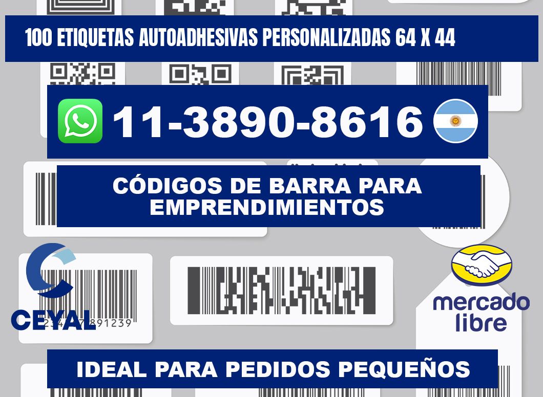 100 Etiquetas autoadhesivas personalizadas 64 x 44