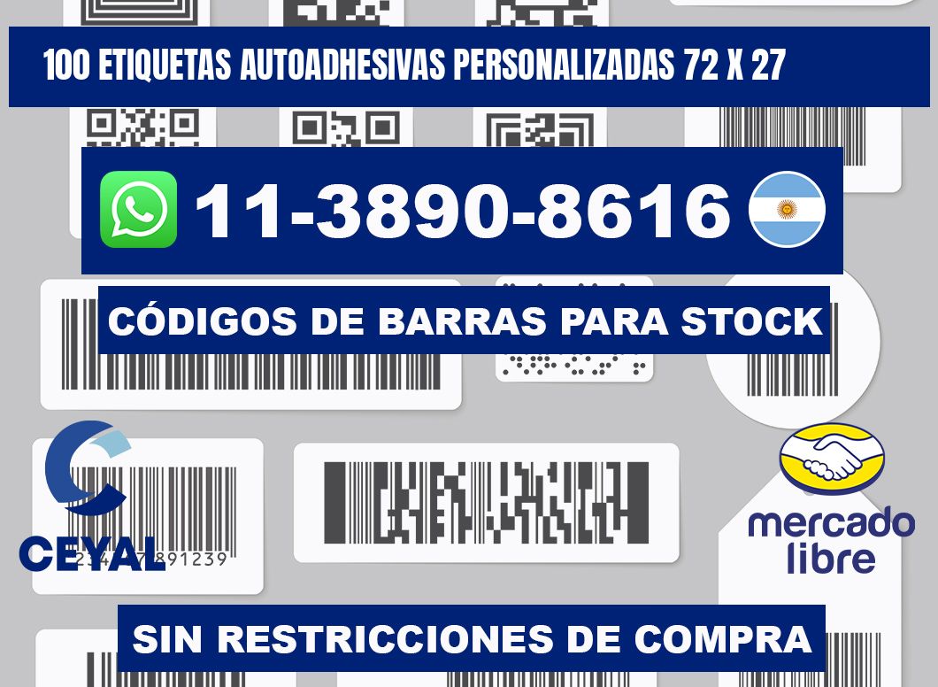 100 Etiquetas autoadhesivas personalizadas 72 x 27