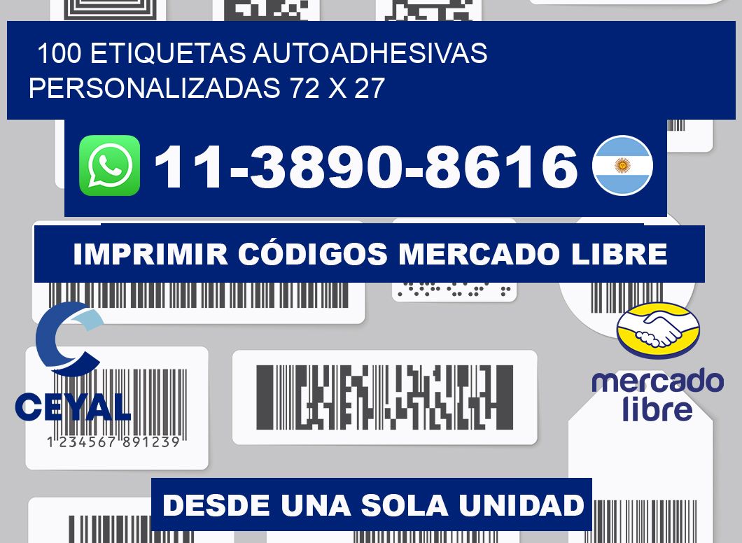 100 Etiquetas autoadhesivas personalizadas 72 x 27