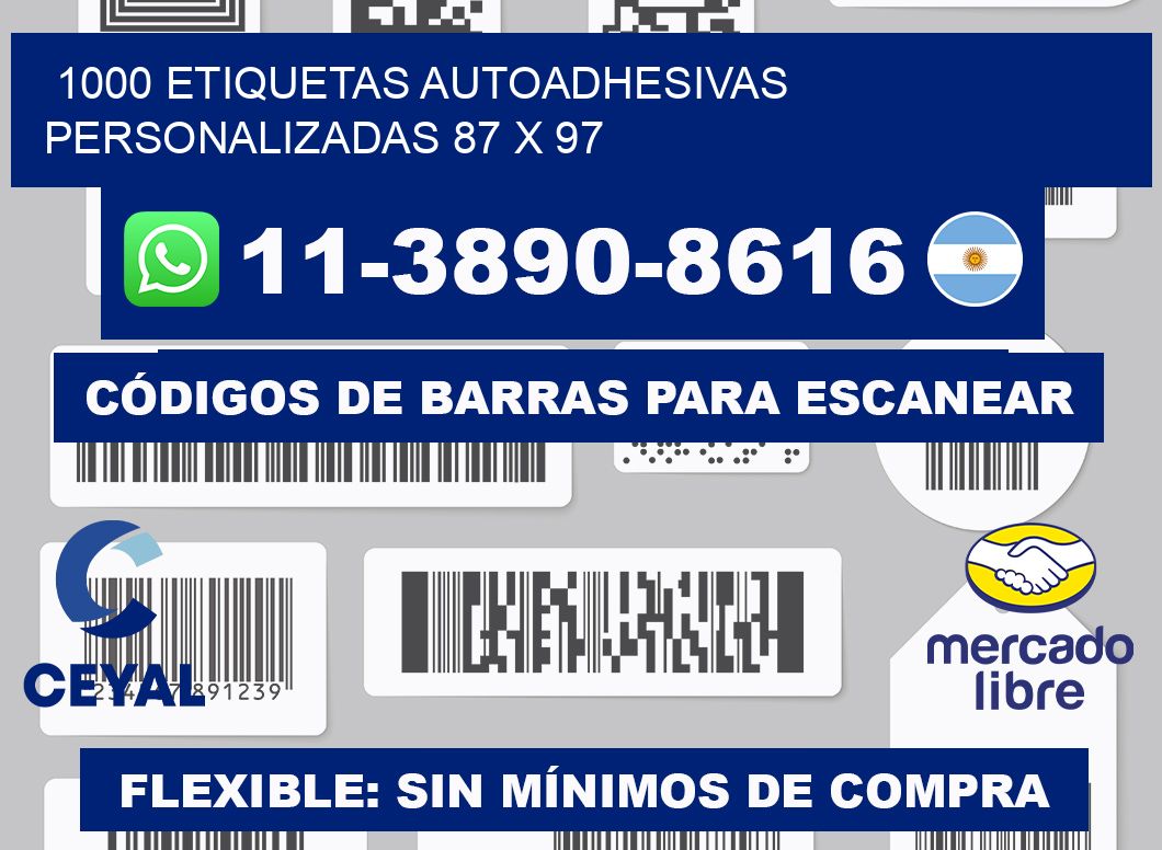 1000 Etiquetas autoadhesivas personalizadas 87 x 97