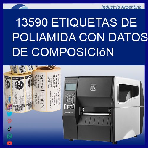 13590 Etiquetas de poliamida con datos de composición