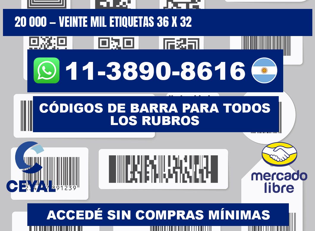 20 000 — veinte mil etiquetas 36 x 32