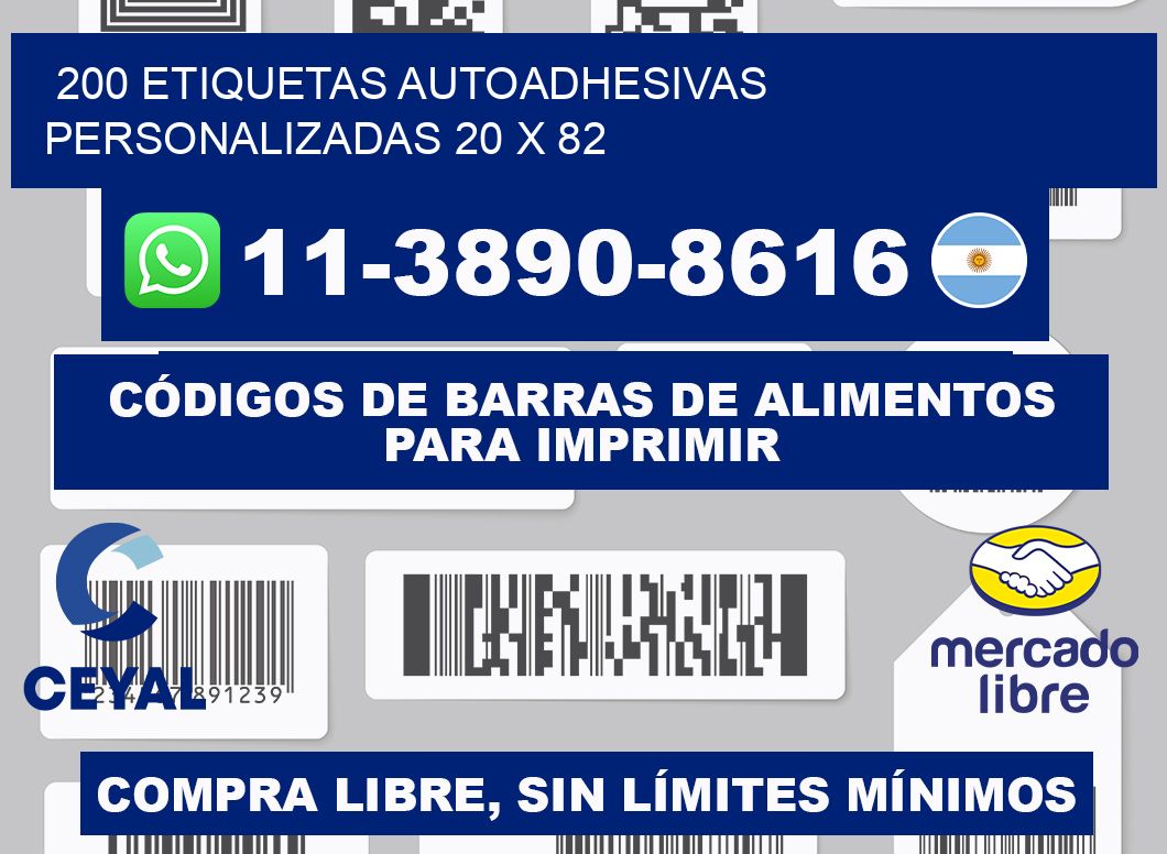 200 Etiquetas autoadhesivas personalizadas 20 x 82