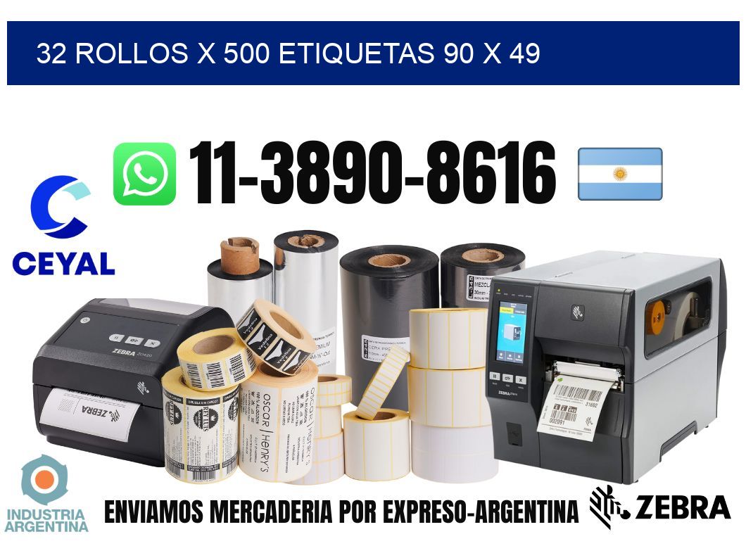 32 rollos x 500 etiquetas 90 x 49