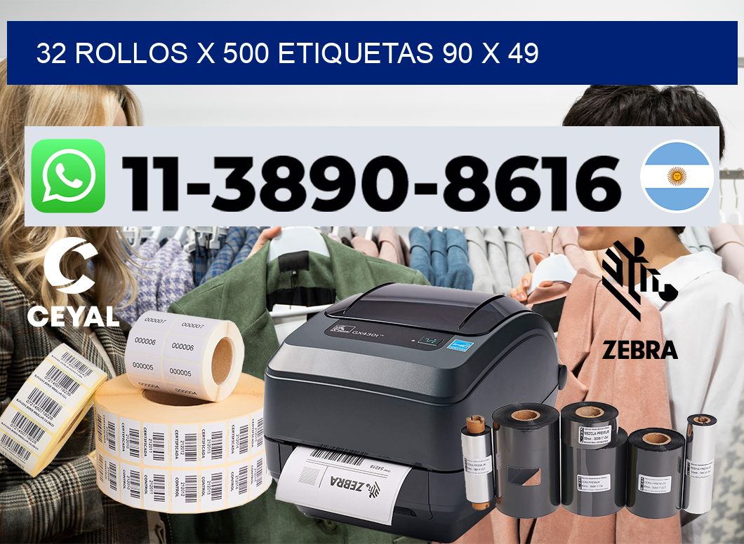 32 rollos x 500 etiquetas 90 x 49