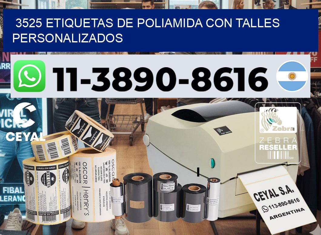 3525 Etiquetas de poliamida con talles personalizados