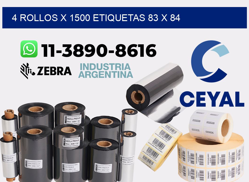 4 rollos x 1500 etiquetas 83 x 84
