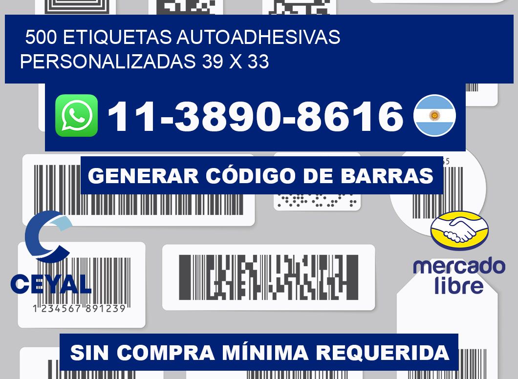 500 Etiquetas autoadhesivas personalizadas 39 x 33