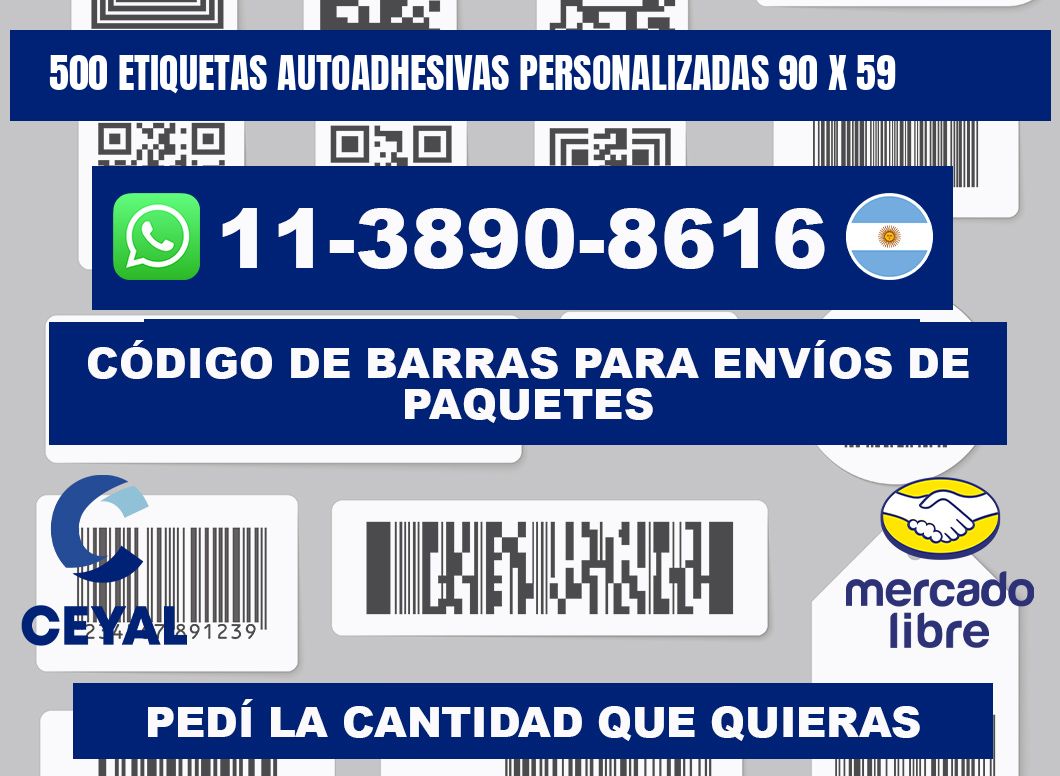 500 Etiquetas autoadhesivas personalizadas 90 x 59