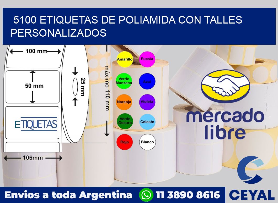 5100 Etiquetas de poliamida con talles personalizados