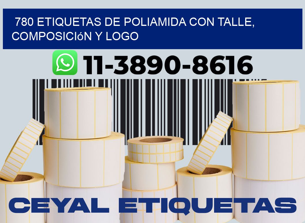 780 Etiquetas de poliamida con talle, composición y logo