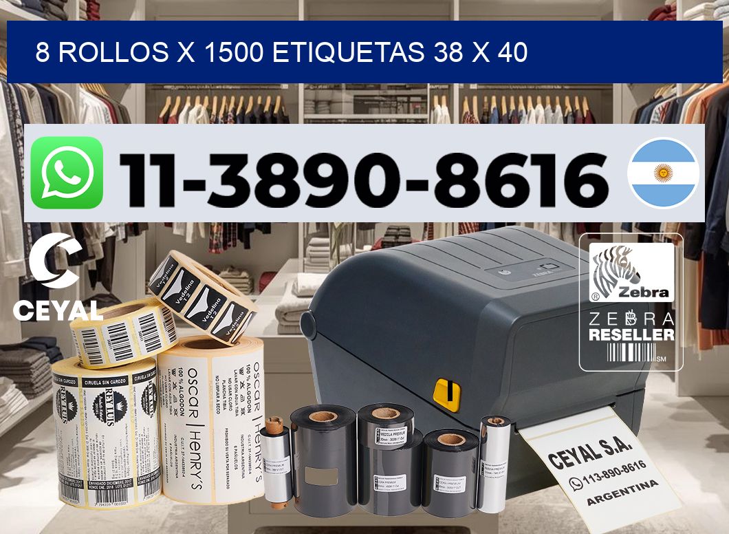 8 rollos x 1500 etiquetas 38 x 40