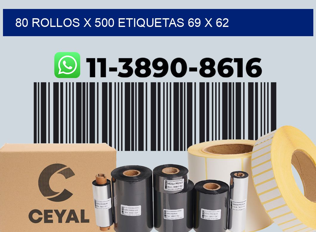 80 rollos x 500 etiquetas 69 x 62