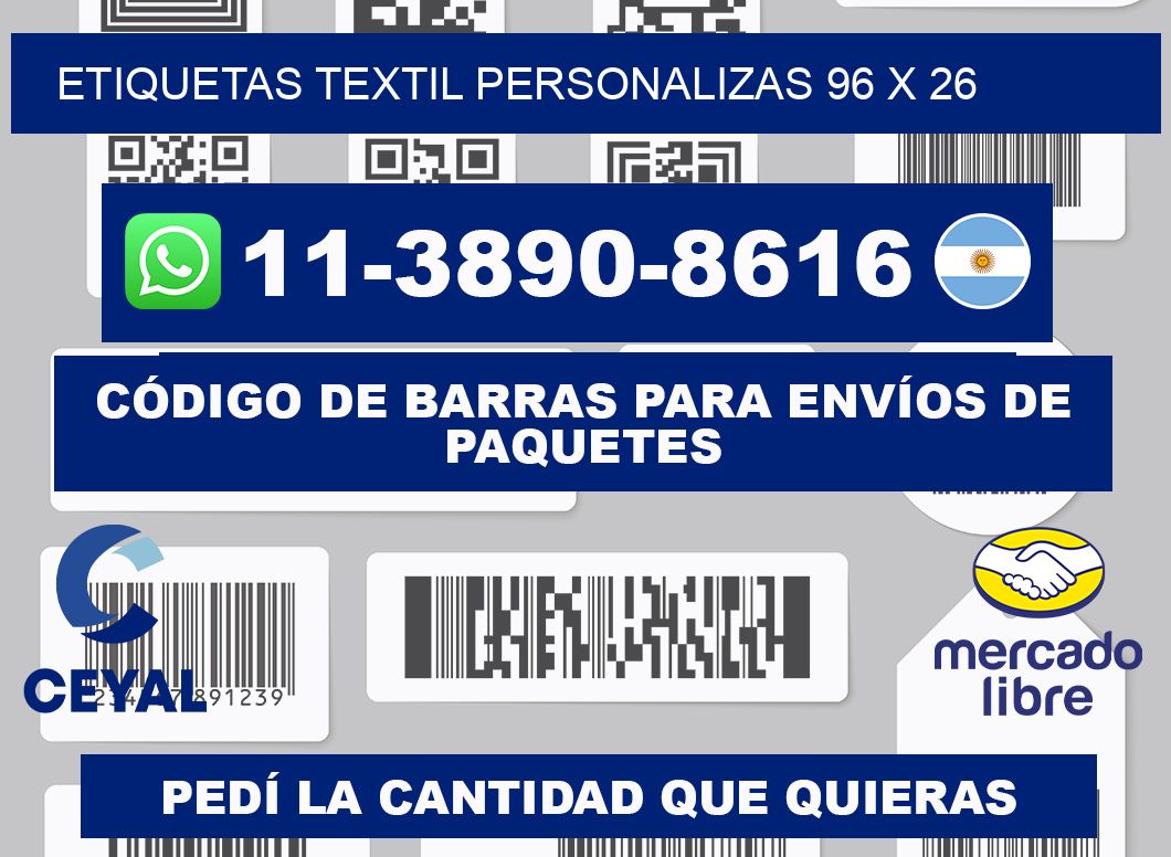 ETIQUETAS TEXTIL PERSONALIZAS 96 x 26